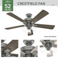 Hunter 52" 5 Blade Crestfield Ceiling Fan with LED Light Kit and Handheld Remote