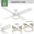 Hunter 52" 4 Blade Dempsey Ceiling Fan with LED Light Kit and Handheld Remote