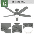 Hunter 52" 5 Blade Anorak WeatherMax Indoor / Outdoor Ceiling Fan with LED Light Kit and Wall Control