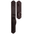Weslock 7680 Wiltshire Keyed Entry Handle with Durham Knob in Oil Rubbed Bronze – exterior handleset and interior knob, front view