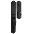 Weslock 7680 Wiltshire Keyed Entry Handle with Durham Knob in Matte Black – exterior handleset and interior knob, front view