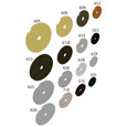 Trimco BP Back Plates finish options swatch chart showing available architectural finishes including 605 Bright Brass, 606 Satin Brass, 613 Oil Rubbed Bronze, 613E Dark Oxidized Satin Bronze, 622 Matte Black, 625 Bright Chrome, 626 Satin Chrome, 628 Satin Aluminum, 629 Bright Stainless Steel, and 630 Satin Stainless Steel