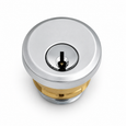 Adams Rite 4036 Mortise Cylinder with Five-Pin Security, 628 Clear Anodized finish, top-down view showing keyway and threaded brass body