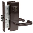 Schlage L9453 03 Lever Entrance Mortise Lock with full face escutcheon, dark bronze finish — mortise case and lever assembly shown together, Grade 1 single cylinder deadbolt function