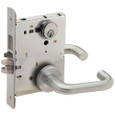 Schlage L9453 03 Lever Entrance Mortise Lock with wrought rose, satin chrome finish — mortise case and lever assembly shown together, Grade 1 single cylinder deadbolt function