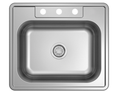 Cahaba CASS2522DISB-ADA-20.3 25 In. Standard Radius Single Bowl Drop-In Rectangle 20 Ga. ADA Stainless Steel Kitchen Sink - 3 Prepunched