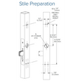Adams Rite 3090 eForce stile preparation diagram showing door stile cutout dimensions including 6-13/32 inch cylinder prep height and 7/8 inch width with rivnut installation detail