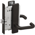 Schlage L9010 Passage Latch Mortise Set – exploded view showing mortise lock body with lever and escutcheon in black finish