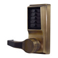Dormakaba Simplex L1000 Pushbutton Lever Lock, No Key Override, front view showing satin chrome finish with finish comparison thumbnails for antique brass
