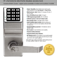 Alarm Lock Trilogy DL2700 Series feature highlights: Grade 1 durability, up to 100 user codes, 100% keypad programmable, battery operated, non-handed, weatherproof module option