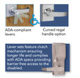 Alarm Lock Trilogy DL2700 Series ADA-compliant lever and curved Regal lever options with clutch mechanism callout for barrier-free access compliance