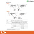 LCN 4040XP EDA and CUSH arm mounting dimension drawing: labeled clearance, head frame, CUSH arm, delay action, and maximum opening specs; includes templating dimensions for EDA and CUSH configurations