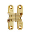 SOSS 204 Series Invisible Hinge 2-3/8" Bright Brass 605 finish, open position showing nylon links, 1 pair