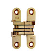 SOSS 204 Series Invisible Hinge 2-3/8" Satin Brass 606 finish, open position showing nylon links, 1 pair