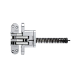 SOSS 220IC Series invisible spring closer hinge, 7 in., Bright Chrome finish (625), spring mechanism extended, front view