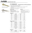 Ives 61A Residential Door Stop spec sheet showing 3-3/16" projection, 7/8" base diameter, available finishes for brass, aluminum, and zinc substrates, and accessory tip options