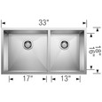 Blanco 443054 Quatrus R0 60/40 Double Bowl Undermount Stainless Kitchen Sink
