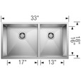 Blanco PRC5162R1060 Precision R10 60/40 Double Bowl Undermount Stainless Steel Kitchen Sink