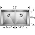 Blanco 443053 Quatrus R0 50/50 Double Bowl Undermount Stainless Steel Kitchen Sink Blanco 443053 Quatrus R0 50/50 Double Bowl Undermount Stainless Steel Kitchen Sink