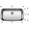 Blanco STE441SBU Stellar Single Bowl Undermount Stainless Steel Kitchen Sink