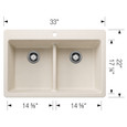 Blanco LIV443SIKD50 Liven SILGRANIT 50/50 Double Bowl Dual Mount Kitchen Sink with Low Divide