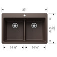Blanco LIV443SIKD50 Liven SILGRANIT 50/50 Double Bowl Dual Mount Kitchen Sink with Low Divide