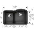 Blanco DIA440D4060 Diamond SILGRANIT 40/60 Reverse Double Bowl Undermount Kitchen Sink with Low Divide