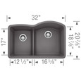 Blanco DIA440D4060 Diamond SILGRANIT 40/60 Reverse Double Bowl Undermount Kitchen Sink with Low Divide