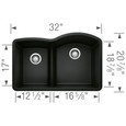 Blanco DIA440D4060 Diamond SILGRANIT 40/60 Reverse Double Bowl Undermount Kitchen Sink with Low Divide
