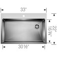 Blanco QUAR15SSB Quatrus R15 Super Single Bowl Undermount Stainless Steel Kitchen Sink