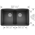 Blanco DIA440DD50 Diamond SILGRANIT 50/50 Double Bowl Undermount Kitchen Sink with Low Divide