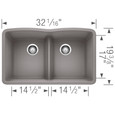 Blanco DIA440DD50 Diamond SILGRANIT 50/50 Double Bowl Undermount Kitchen Sink with Low Divide