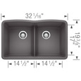 Blanco DIA440DD50 Diamond SILGRANIT 50/50 Double Bowl Undermount Kitchen Sink with Low Divide