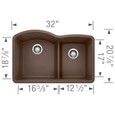 Blanco DIA440DD60 Diamond SILGRANIT 60/40 Double Bowl Undermount Kitchen Sink with Low Divide