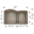 Blanco DIA440DD60 Diamond SILGRANIT 60/40 Double Bowl Undermount Kitchen Sink with Low Divide