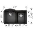 Blanco DIA440DD60 Diamond SILGRANIT 60/40 Double Bowl Undermount Kitchen Sink with Low Divide