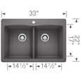 Blanco DIA440DDU50 Diamond SILGRANIT 50/50 Double Bowl Dual Mount Kitchen Sink