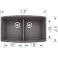 Blanco PER4400SIKD50 Performa SILGRANIT 50/50 Double Bowl Undermount Kitchen Sink