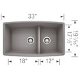 Blanco PER4400SIKD60 Performa SILGRANIT 60/40 Double Bowl Undermount Kitchen Sink with Low Divide