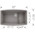 Blanco PER4400SIKS Performa Cascade SILGRANIT Single Bowl Undermount Kitchen Sink with Colander