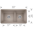 Blanco PRC442SIKDR Precis SILGRANIT 60/40 Reversible Double Bowl Undermount Kitchen Sink with Low Divide