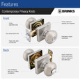 Brinks Mendocino Series Privacy Contemporary Ball Knob and Square Rose with 4 Way Adjustable Latch and Round Corner Full Lip Strike