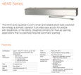 LCN 4640 Series Auto Equalizer power operator - features and specifications panel showing certifications (ANSI A156.19, ADA), body construction, fluid type, arm options, available finishes (689 Aluminum, 690 Statuary Bronze, 691 Light Bronze, 693 Black, 695 Dark Bronze, 696 Brass), and 2-year warranty