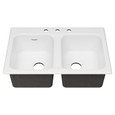 American Standard Quince 33 x 22-Inch Cast Iron 3-Hole Drop-In or Undercounter Double-Bowl Kitchen Sink - AMS-77DB33223