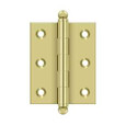 Deltana CH2520 Cabinet Hinge 2-1/2 x 2 inch with Ball Tips in Polished Brass – front view showing pair