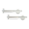 Von Duprin 98 Series smooth mechanism case vs 99 Series grooved mechanism case comparison diagram, side-by-side exit device illustration with callout labels