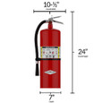 Amerex ABC Dry Chemical Fire Extinguisher 20LB — dimensional diagram showing 10.5 inch width, 24 inch height, 7 inch depth