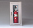 Larsens 2409 Architectural Series Fire Extinguisher Cabinet, Stainless Steel, Door Open Showing 5 lb Fire Extinguisher Mounted Inside, Non-Fire Rated