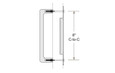 Emtek Modern Rectangular Flush Pull — dimensional diagram showing 8" center-to-center spacing for the 2" x 10" overall size, paired with door pull