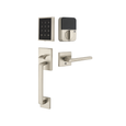 Emtek Touch Entry Set with Baden Grip and EMPowered 2 Upgrade in Satin Nickel (US15) — touch keypad deadbolt and grip handleset, white background